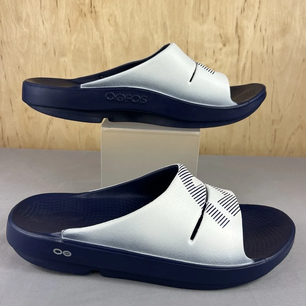 OOFOS OOahh Sport Recovery Slides Navy Men's 13 Women's 15 Sandals